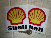 Shell F1 Rounded Text & Logo Stickers. 4" Pair.