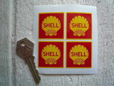 Shell Red Square Stickers. Set of 4. 35mm.
