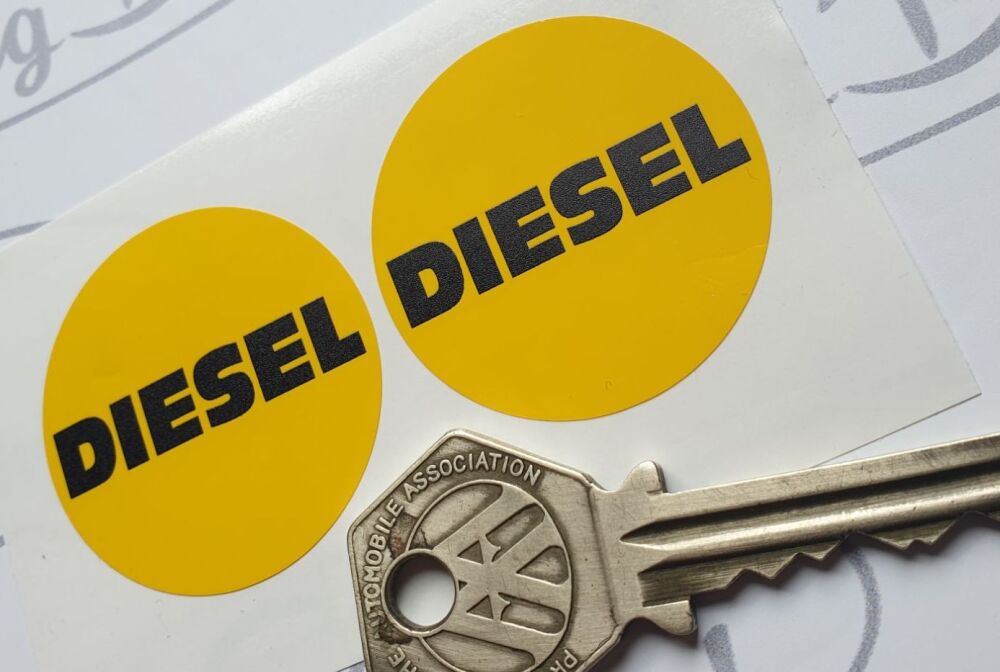 Diesel Yellow Fuel Cap Filler Stickers - 2" pair