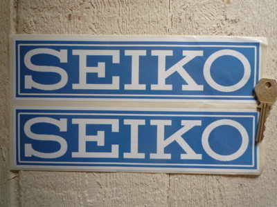 Seiko White on Blue Coach-line Oblong Stickers. 8" or 9.5" Pair.