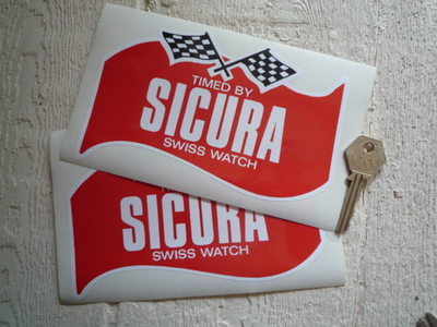 Sicura Swiss Watch Sponsors Stickers. 6.25" Pair.