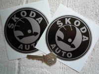Skoda Auto Black & Silver Circular Logo Stickers. 4