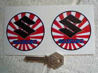 Suzuki Circular S, Text, Japanese Flag, Stickers. 2.75" Pair.