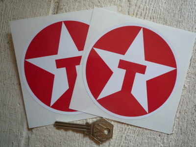 Texaco Star Logo Circular Stickers. 2", 3", 4" or 6" Pair.