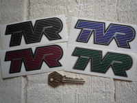 TVR Striped Text Shaped Stickers. 4" or 6" Pair.
