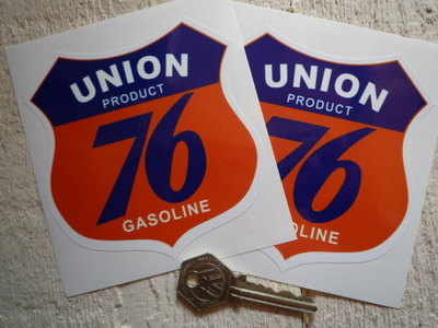 Union 76 Gasoline Shield Stickers. 4" Pair.