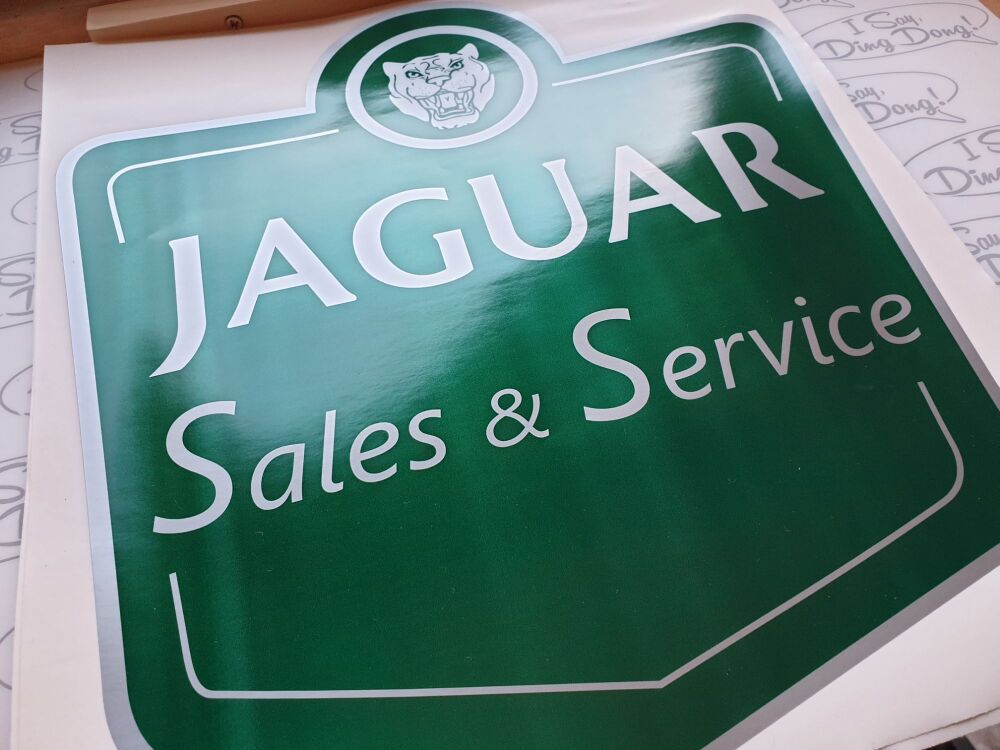 Jaguar Sales & Service Sticker. 13".   Red or Green option.