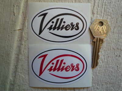 Villiers White Oval Stickers. 3" Pair.