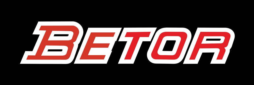 Betor Red & White Cut vinyl lettering Stickers. 8" pair.