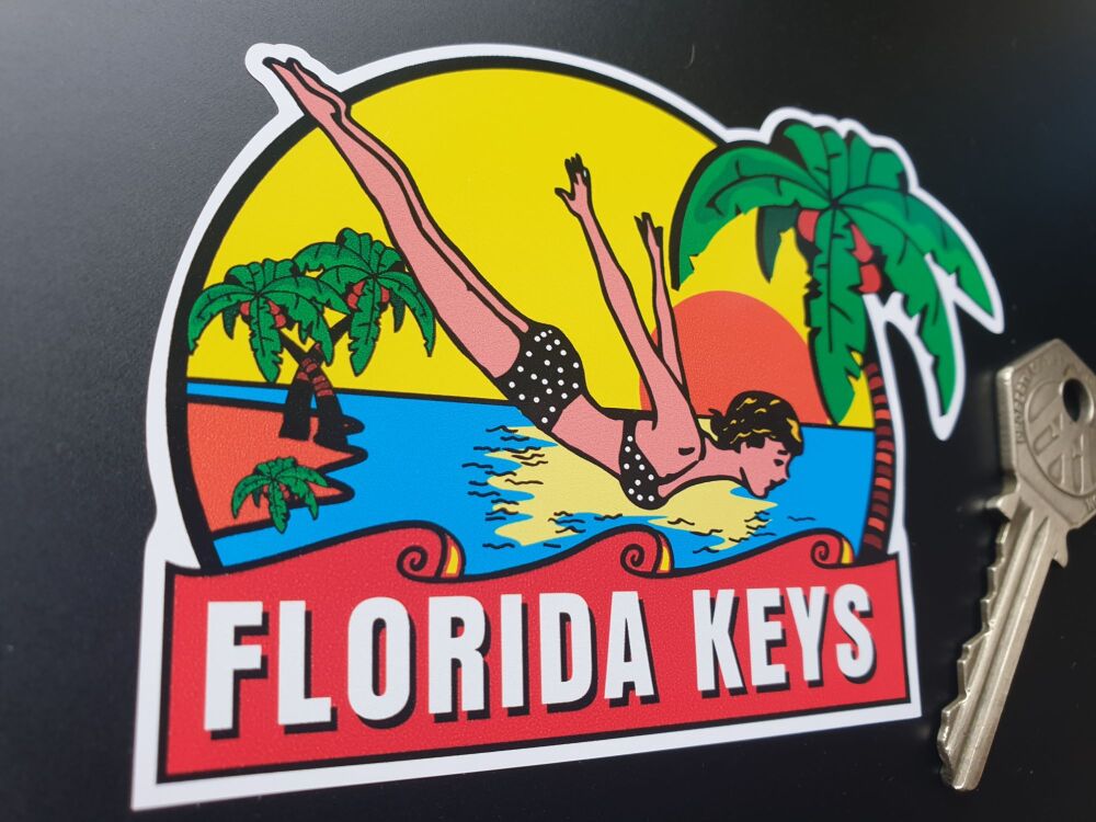 FLORIDA KEYS Vintage Style Diving Girl Sticker. 4".