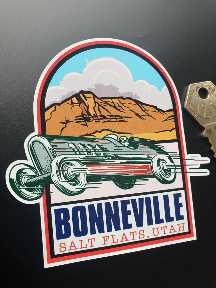 BONNEVILLE SALT FLATS UTAH Vintage Style Speeding Car Sticker. 4".
