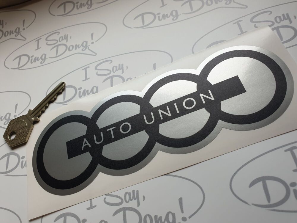 Auto Union Black & Silver Shaped Sticker. 110mm.