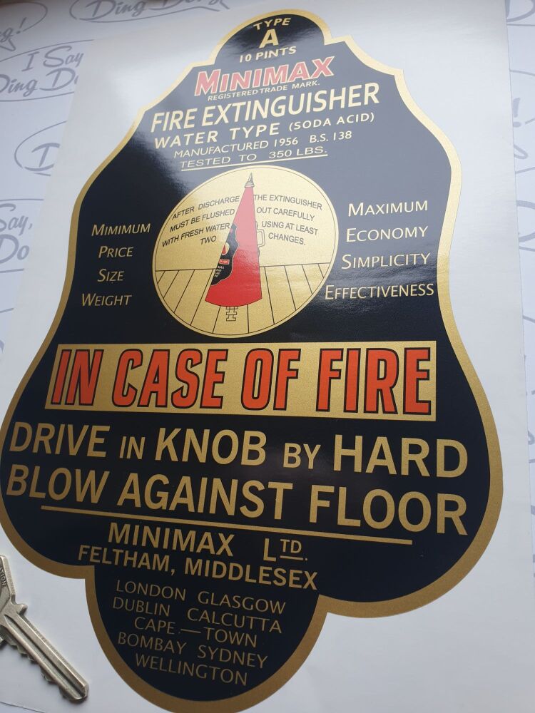 Minimax Vintage Type A 10 Pints cone shaped Fire Extinguisher Sticker - 10.5"