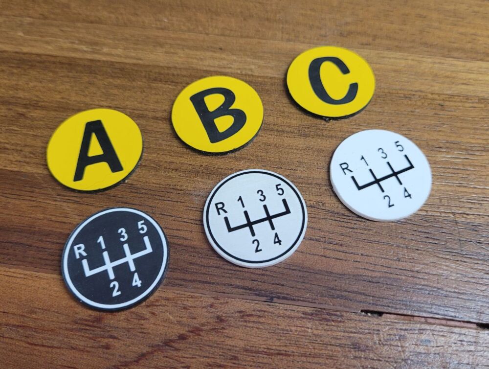 Gear Knob 5 Speed - Reverse Top Left - Self Adhesive Car Badge - 25mm