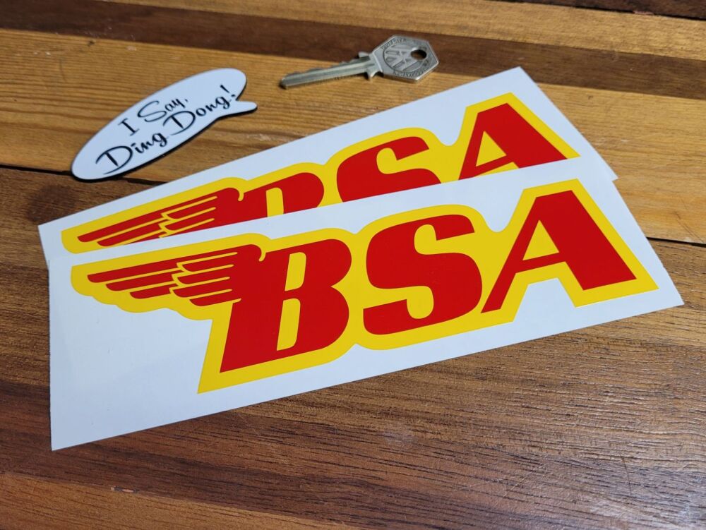 BSA Shaped Red & Yellow Stickers - Style 2 - 7" Pair