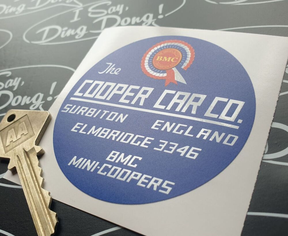 BMC Dealer Tax Disc Holder Sticker - The Cooper Car Co, Surbiton, England - 3"