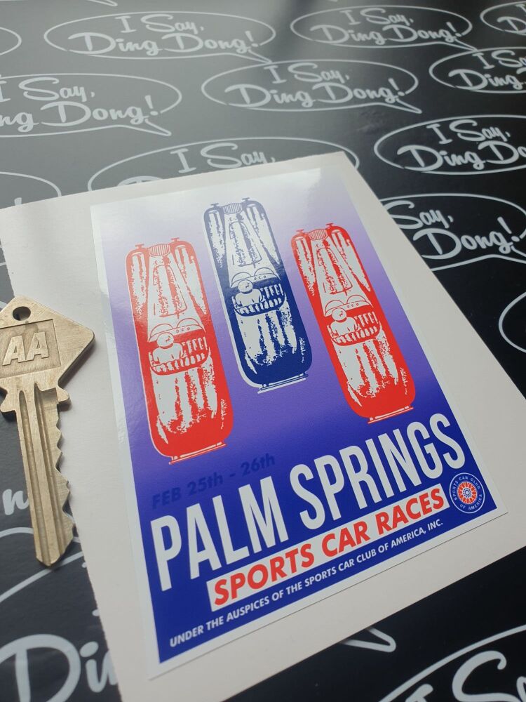 PALM SPRINGS Sports Car Races style  Sticker. 4".