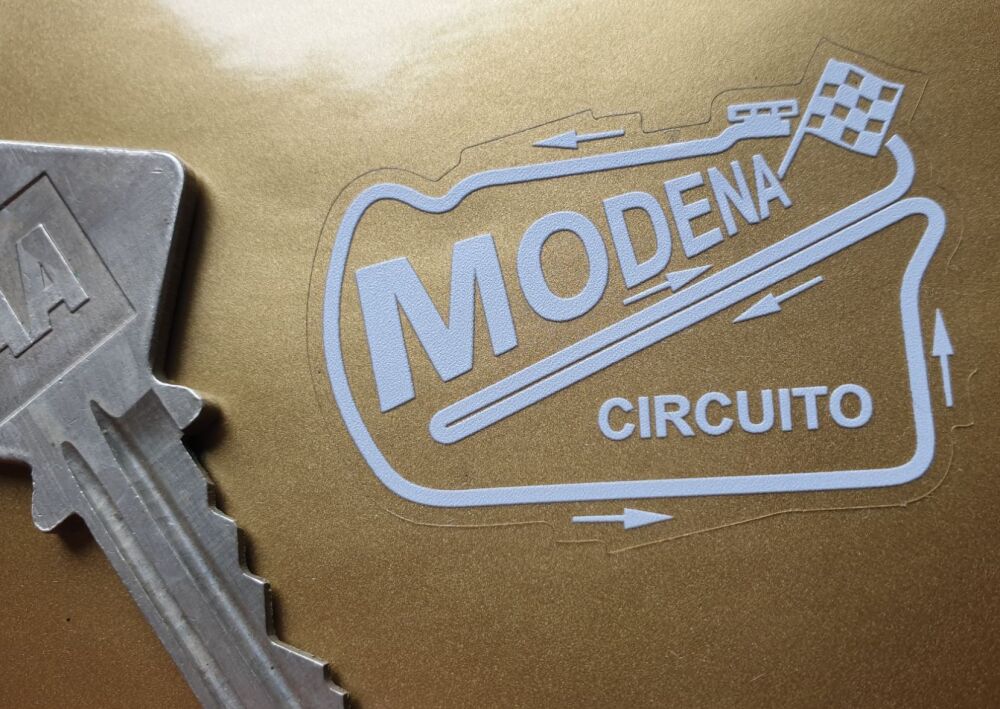 MODENA CIRCUITO Circuit Car sticker White or Black on Clear vinyl, Face stick or regular sticky back.