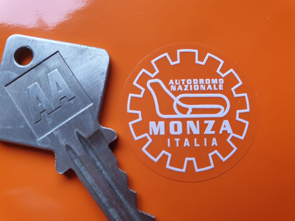 MONZA Circuit Car sticker White or Black on Clear vinyl, Face stick or regular sticky back.