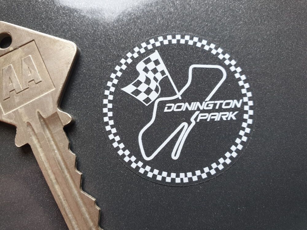 DONINGTON PARK Circuit Car sticker White or Black on Clear vinyl, Face stick or regular sticky back.