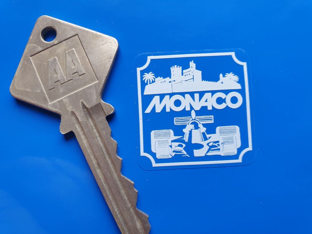 MONACO MODERN Circuit Car sticker White or Black on Clear vinyl, Face stick or regular sticky back.