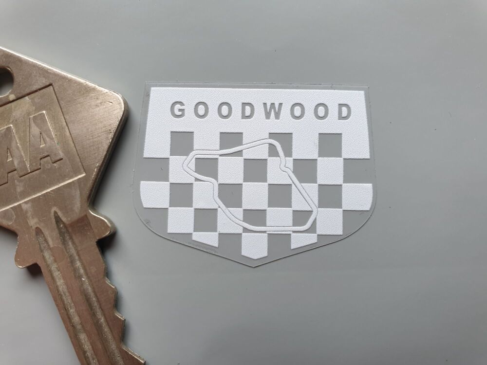 GOODWOOD Circuit Car sticker White or Black on Clear vinyl, Face stick or regular sticky back.