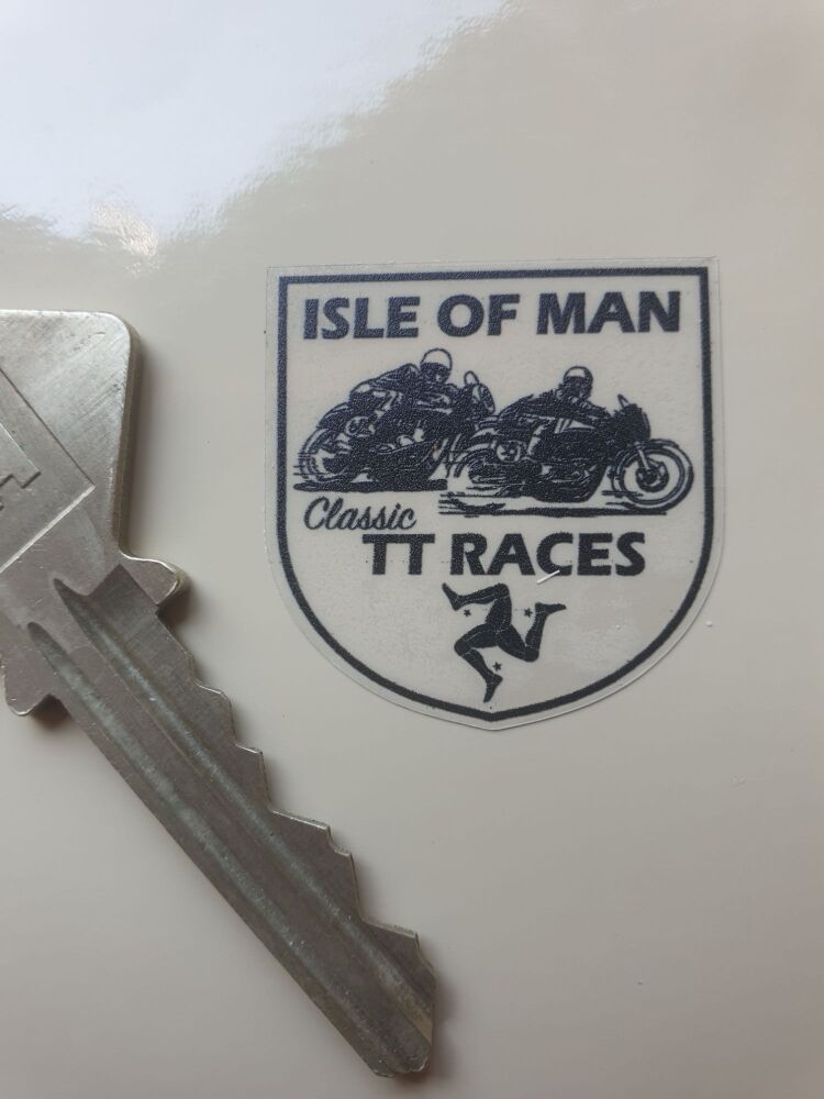 ISLE OF MAN CLASSIC TT Circuit Car sticker White or Black on Clear vinyl, Face stick or regular sticky back.