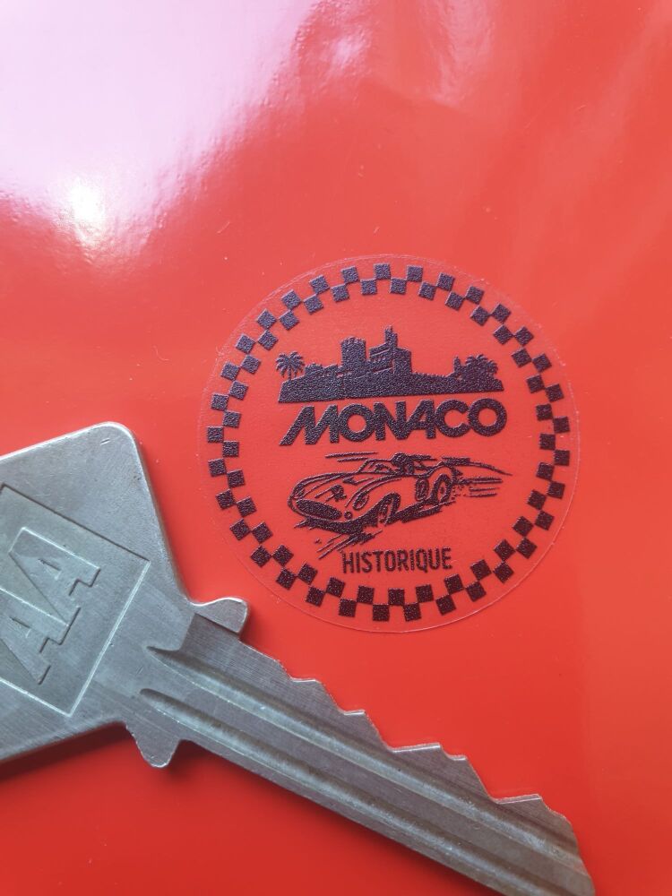 A MONACO HISTORIQUE Circuit Car sticker White or Black on Clear vinyl, Face stick or regular sticky back.