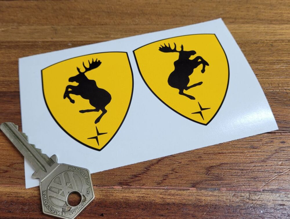 Polly Ferrari Style Prancing Moose Shield Stickers - 2.5" Pair