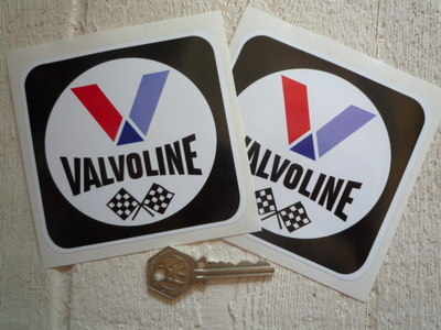 Valvoline Oil Black Square Stickers. 4" Pair.
