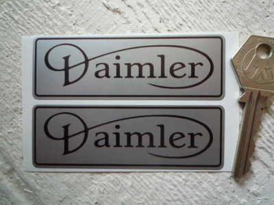 Daimler Black & Silver Oblong Stickers. 3.5" Pair.
