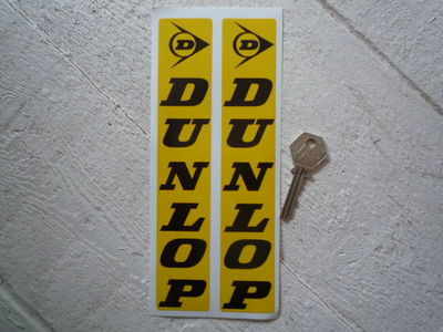 Dunlop Fork Slider Stickers. Black on Yellow. 8" Pair.