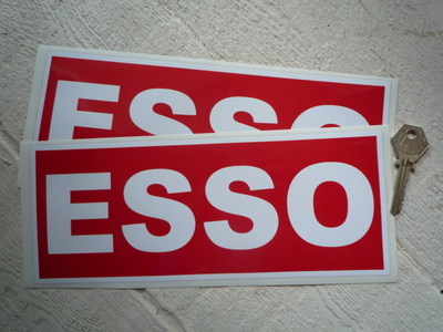 Esso White on Red Text Stickers. 4" or 10" Pair.