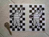 Michelin Bibendum & Chequered Background Stickers. 5" Pair.
