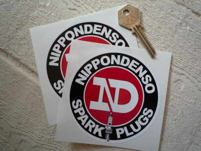 Nippondenso Spark Plugs Round Stickers. 4" Pair.