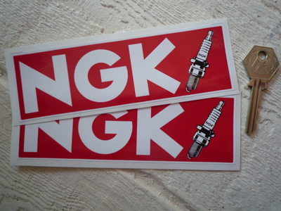 NGK Red & Spark Plug Oblong Stickers. 4", 5", or 6" Pair.