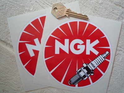 NGK Round Detailed Plug Stickers. 3.25", 5" or 6" Pair.