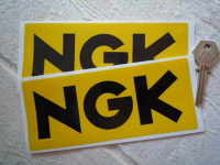 NGK Yellow & Black Oblong Stickers. 3.25" or 6.5" Pair.