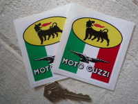 Moto Guzzi & Agip Tricolore Stickers. 3" Pair.