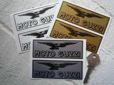 Moto Guzzi Eagle & Text Oblong Stickers. 4" Pair.