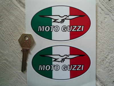 Moto Guzzi Modern Tricolore Oval Stickers. 4" Pair.