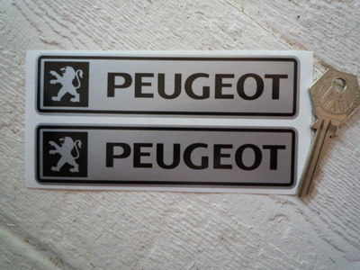 Peugeot Black & Silver Oblong Stickers. 5" Pair.