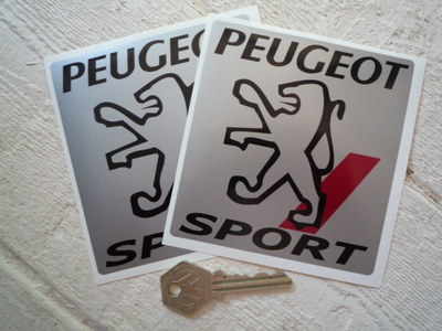 Peugeot Sport Silver Square Stickers. 2", 2.5" or 4" Pair.
