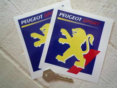 Peugeot Sport Square Yellow Lion Stickers. 3" or 5" Pair.