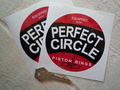 Perfect Circle Piston Rings Round Stickers. 4" or 6" Pair.