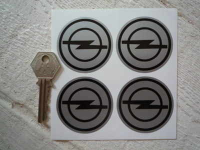 Opel Black & Silver Wheel Centre Style Stickers. Set of 4. 50mm.
