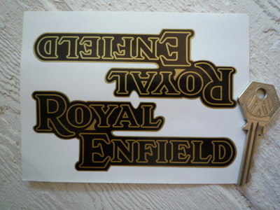 Royal Enfield Black & Gold Joined Text Stickers. 5" Pair.
