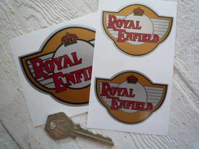 Royal Enfield Winged & Shaped Stickers. 2.5" or 4" Pair.