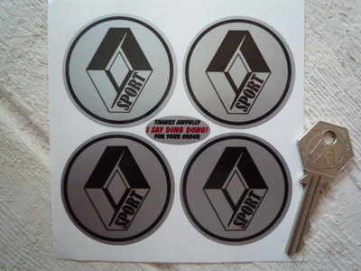 Renault Sport Black & Silver Diamond Wheel Centre Style Stickers. Set of 4.
