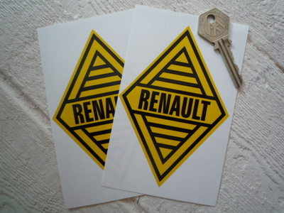 Renault Text Diamond Yellow & Black Stickers. 2.5", 5", 6" or 7" Pair.